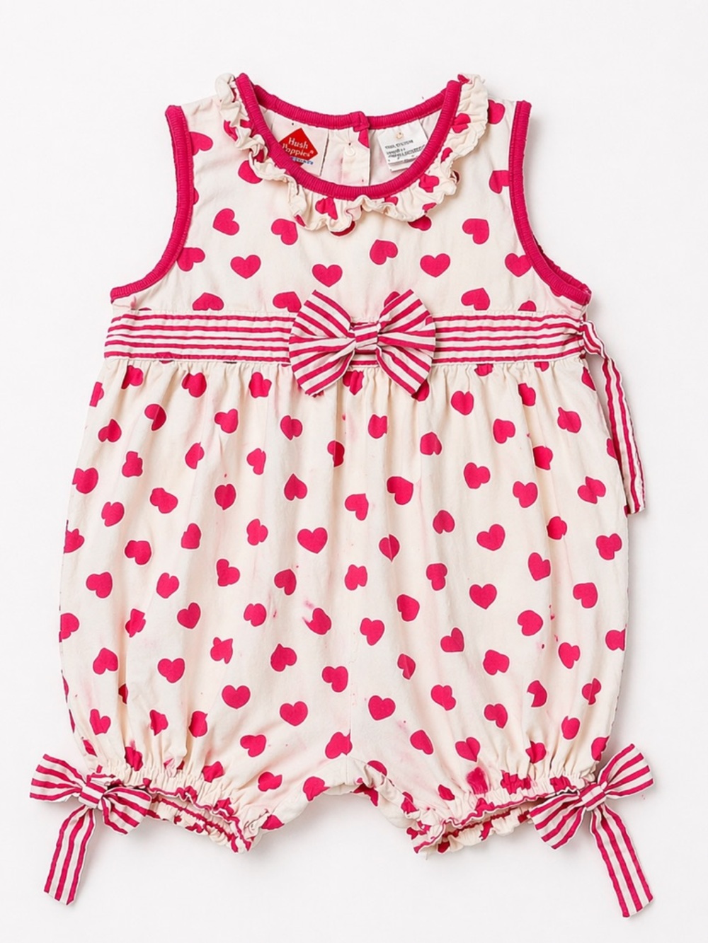 Hush Puppies Vintage 90s Heart Print Bubble Romper with Bows